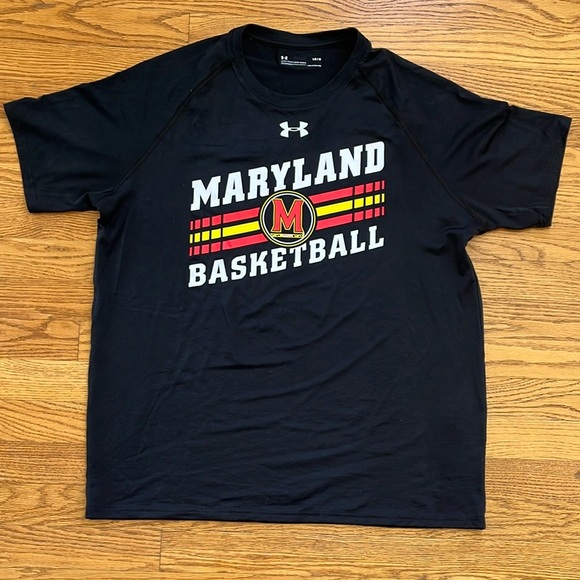 Under Armour Maryland Terrapins Basketball Black HeatGear T-Shirt Men's Size L - Picture 1 of 5